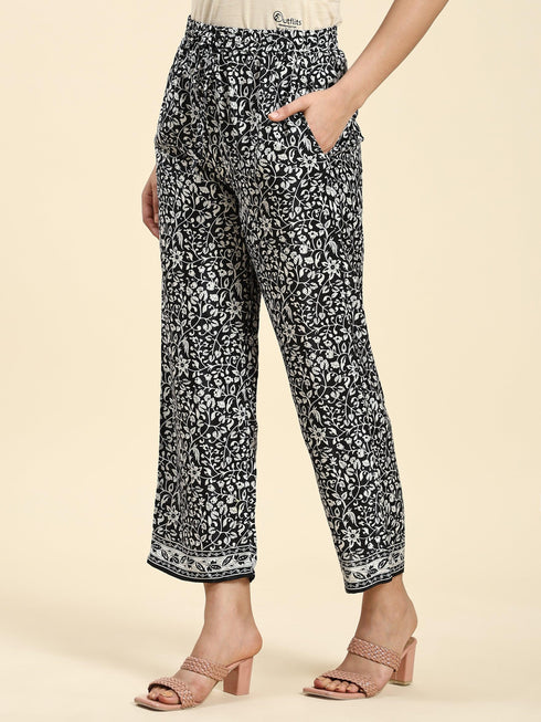 Samma Chikankari Co-ord set in Polysilk for Women- Black With Golden